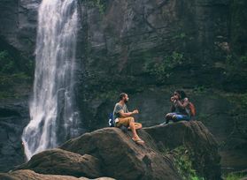 Black travellers, waterfall